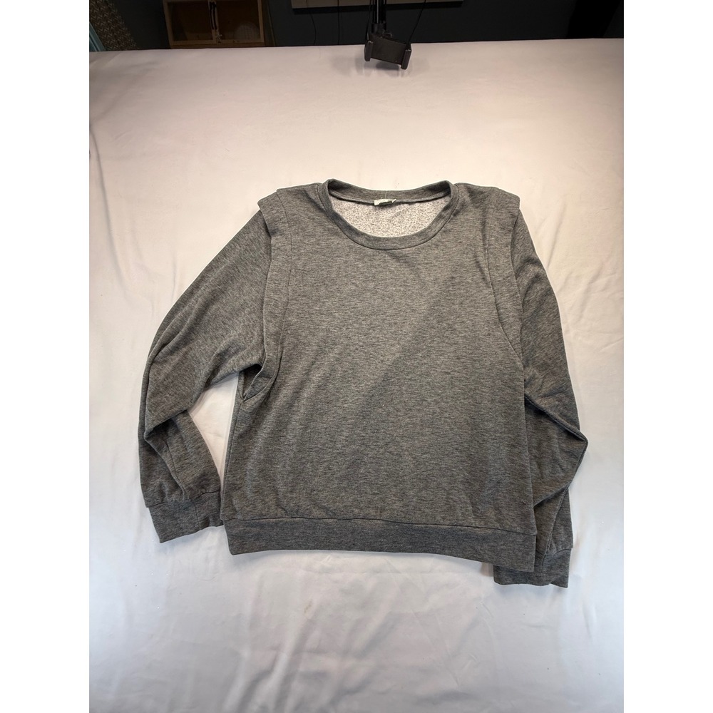 Hem & Thread Womens Gray Padded Shoulder Sweatshirt Size L Crew Neck Pullover